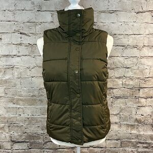 Old Navy Olive Green Puffer Quilted Vest with Funnel Neck